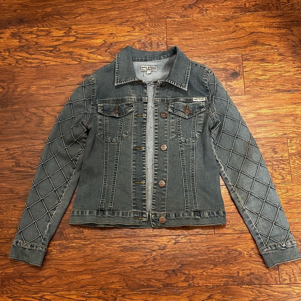 Max Studio Denim Jacket with Quilted Sleeves